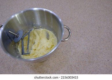 A Closeup Of The Process Of Making Banana Bread