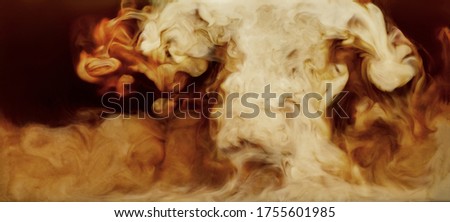 Closeup process of making latte, cappuccino, pouring milk, cream into transparent glass cup with coffee. Abstract brown background with light stains, explosion. Mixing of liquids. Hot caffeine drinks.