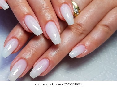 a close-up with a professional gel manicure - Shutterstock ID 2169118963