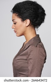 Closeup Profile Portrait Of Beautiful African American Business Woman