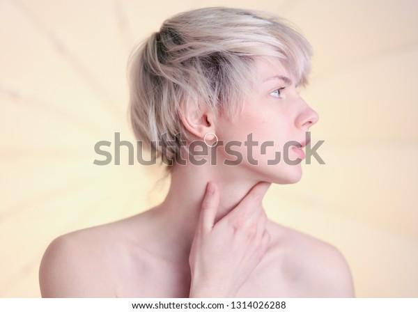 Closeup Profile Woman Short Hair Looking Stock Photo Edit Now