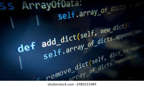 Close-up programming code on the screen with a macro