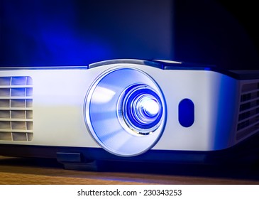 Closeup Of Projector For Presentation In Blue Light Tone