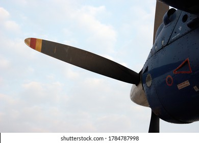 Closeup Of Propeller Airplane Engine In Kathmandu Airport, Nepal