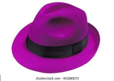 Closeup Of Purple Fedora Hat Isolated On White Background