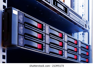 Close-up Rack-mounted Disk Array Server