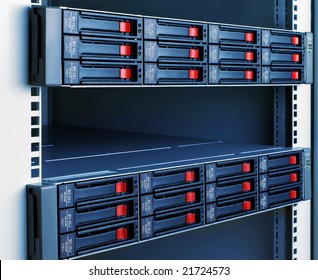 Close-up Rack-mounted Disk Array Server