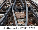 Close-up of a railroad track with a rack, cog railway in Zermatt, Gornergrat railway station, Switzerland, Europe
