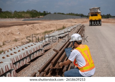 Close-up of railway construction progress