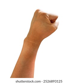 Close-up of a raised fist symbolizing strength, unity, and empowerment. Isolated on a white background, emphasizing solidarity and power. - Powered by Shutterstock