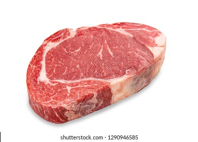 Close-up raw rib eye steak isolated on white background with clipping path.
