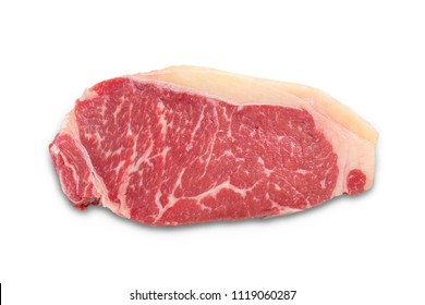 Close-up Raw Sirloin Steak Isolated On White Background With Clipping Path. Top View