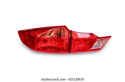 Closeup Of Rear Light Of Car Isolated On White Background, Clipping Path Included.