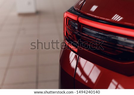 Close-up of the rear light of a modern car. Led optics of the car. Detail on the rear light of a car. Car detail. Developed Car's rear brake ligh