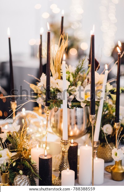 Closeup Reception Table Decorated Wedding Another Stock Photo