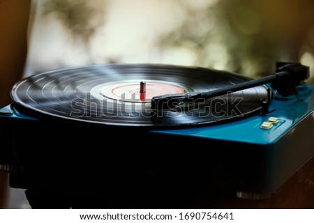 Close-up Record player While playing the record.