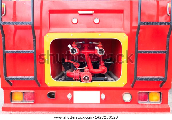 closeup Red fire truck and fire hose ,fire &\
rescue .