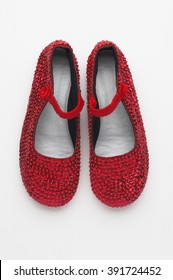 Closeup Of Red Maryjane Shoes On White Background