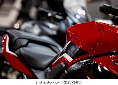 Close-up of a red motorbike. - Shutterstock ID 2198924985