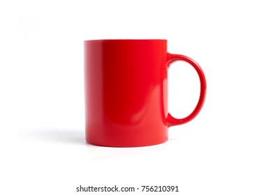 Closeup Of Red Mug On A White Background