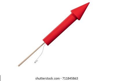 Close-up Of Red Rocket Firework Isolated Over White Background