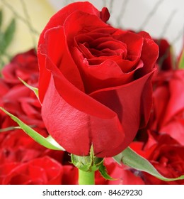 Closeup Of A Red Rose From A Bouquet