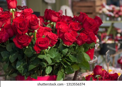 closeup of red roses bouqet at the florist for the valentines day  - Powered by Shutterstock