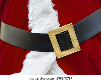 Closeup Of A Red Santa Claus Costume With Belt And Buckle