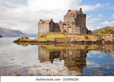 Closeup Of Reflection Of Eilean Donan Castle, Highland Scotland.