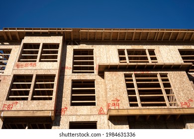 Closeup Of A Residential Building (condos, Apartments, Townhomes, Multifamily Homes) Under Construction In California.