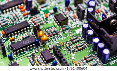 Close-Up Resistors and electronics on board electrical circuits.