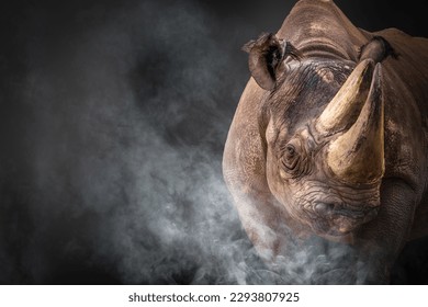 close-up of a rhino before a black background - Shutterstock ID 2293807925