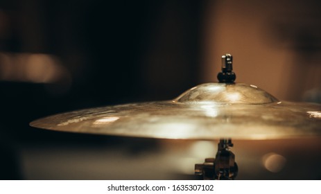 Closeup of ride cymbal for drums