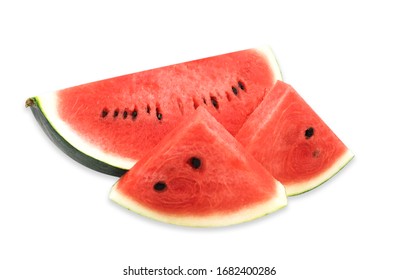 Closeup ripe watermelon slice isolated on white background 