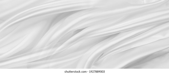 Closeup Of Rippled White Silk Fabric Lines