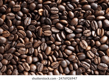 Close-up of roasted Arabica coffee beans