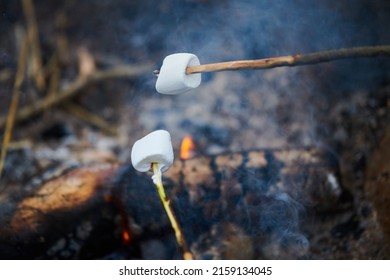 A Closeup Of The Roasting Marshmallows By The Campfire 