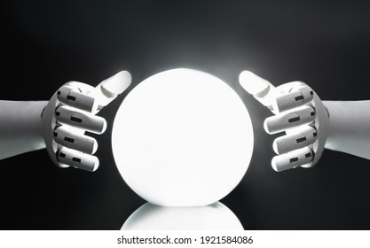 Close-up Of A Robot's Hand Predicting Future With Crystal Ball