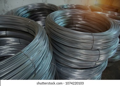 Closeup roll of galvanize wire roll stacked ,in factory ,prepare for produce