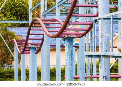 Close-up of roller coaster track in an amusement park