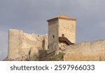 Close-up of the Romanesque castle of the medieval village of Santa Gadea del Cid Burgos on top of a mountain. Spain