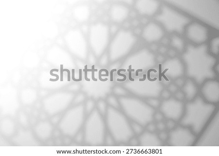Close-up rosette pattern shadow in the corner of a white background with copy space