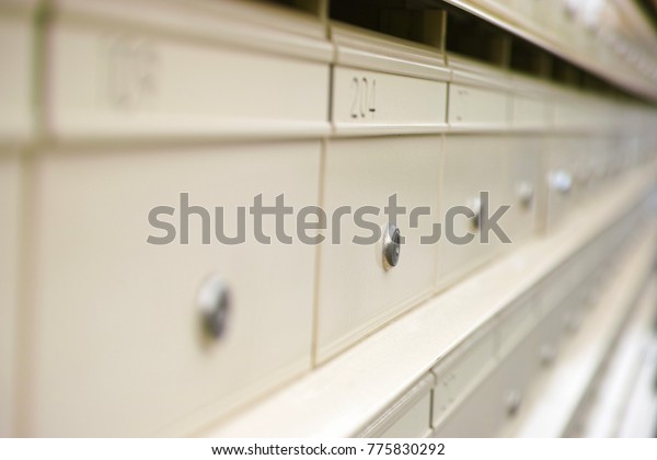 Closeup Row Cream Colored Urban Mailboxes Stock Photo Edit Now