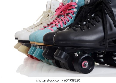 Closeup Row Of Quad Roller Skates