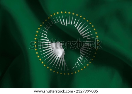 Close-up of a Ruffled African Union Flag, African Union Fabric Flag Waving in the Wind