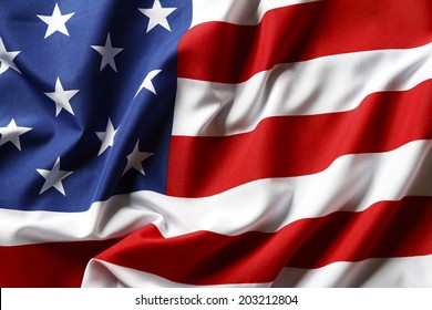 Closeup of ruffled American flag - Shutterstock ID 203212804