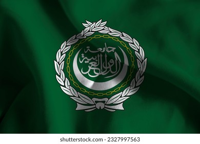 Close-up of a Ruffled Arab League Flag, Arab League Fabric Flag Waving in the Wind