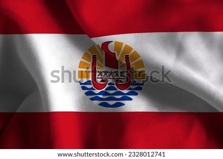 Close-up of a Ruffled French Polynesia Flag, French Polynesia Fabric Flag Waving in the Wind