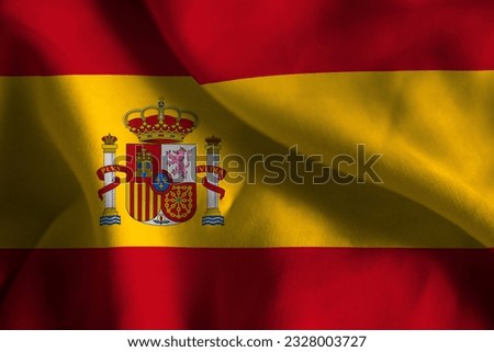 Close-up of a Ruffled Spain Flag, Spain Fabric Flag Waving in the Wind