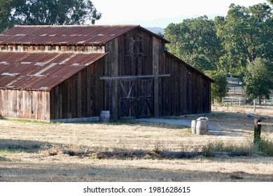 Closeup Of Rustic Red Barn And Barnyard